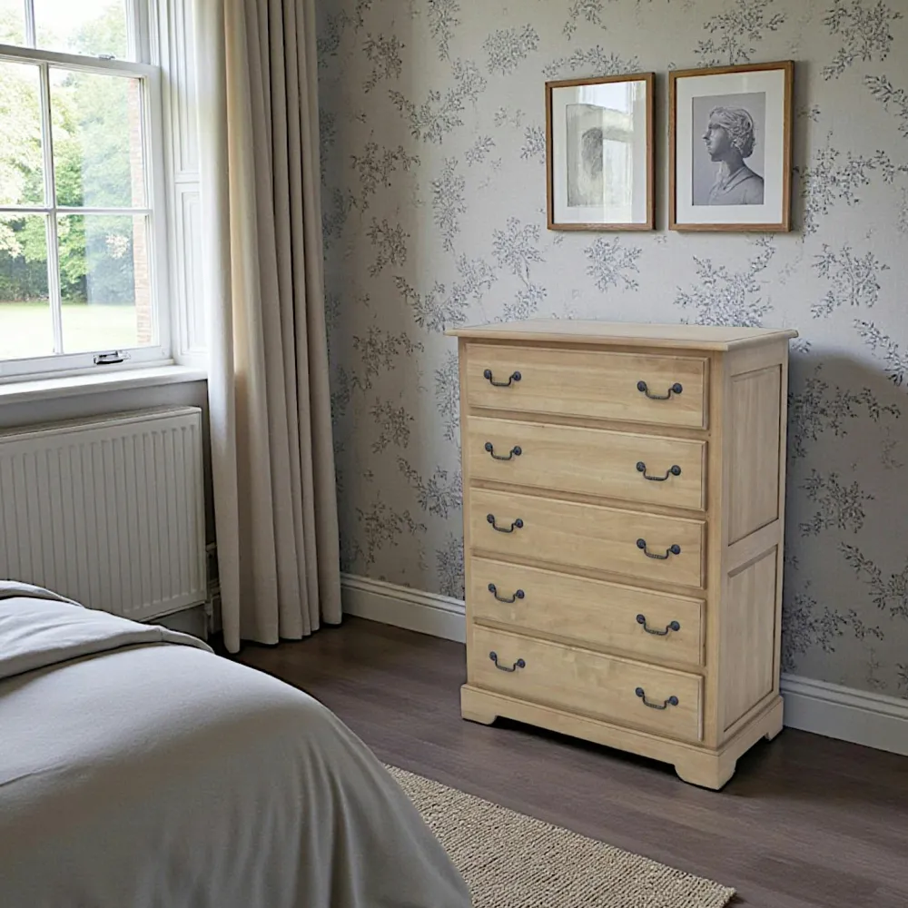 Commodes En Bois|Tradition Commode / Chiffonnier Hévéa 5 tiroirs 89x46x117cm