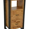 Commodes Industrielles|Commodes En Bois|Docker Commode / Chiffonnier hévéa recyclé naturel et métal noirci 2 tiroirs 1 niche 60X40X110cm
