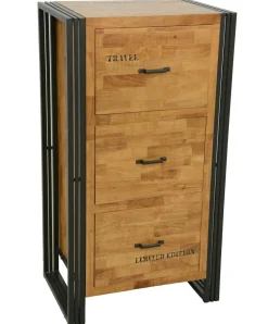 Commodes Industrielles|Commodes En Bois|Docker Commode / Chiffonnier hévéa recyclé naturel et métal noirci 2 tiroirs 1 niche 60X40X110cm