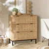 Commodes En Bois|PALMA Commode 3 tiroirs cannage en rotin 80 cm