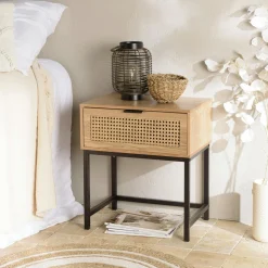 Commodes En Bois|PALMA Commode 3 tiroirs cannage en rotin 80 cm