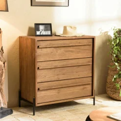 Commodes En Bois|Swing Commode 3 tiroirs en teck recyclé massif 84 cm