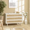 Commodes Scandinaves|Commodes Blanches|CALVIA Commode bois blanc et cannage naturel 3 tiroirs