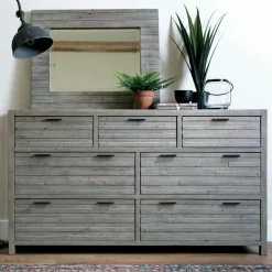 Commodes En Bois|SIENNE Commode bois recyclé grisé 7 tiroirs