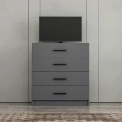 Commodes Blanches|Commodes En Bois|MARFA Commode chambre blanche 4 tiroirs, poignées baguettes