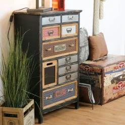 Univers Déco·Vintage|Chiffonnier Industriel|LAMPHUN Commode d'apothicaire 3 tiroirs