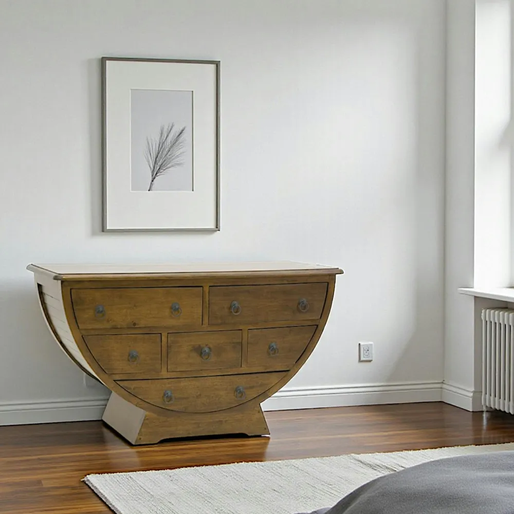 Commodes En Bois|Tradition Commode demi cercle hévéa massif 110x60cm