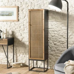 Commodes En Bois|Swing Commode en teck recyclé 3 tiroirs tressage coco