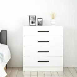 Commodes En Bois|MARFA Commode grise moderne 4 tiroirs, poignées noires