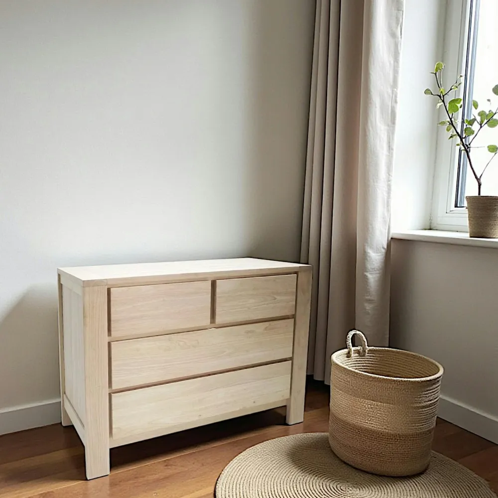 Commodes En Bois|Olga Commode Hévéa 4 tiroirs 110x50x80