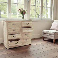 Armoires Vintage|Armoires En Bois|Tradition Commode Hévéa 8 tiroirs 120x50x110cm