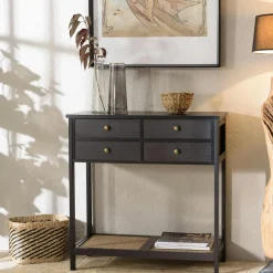 Consoles Avec Tiroirs|Consoles Avec Tiroir|CORDOUE Console 2 tiroirs pieds et poignées dorés