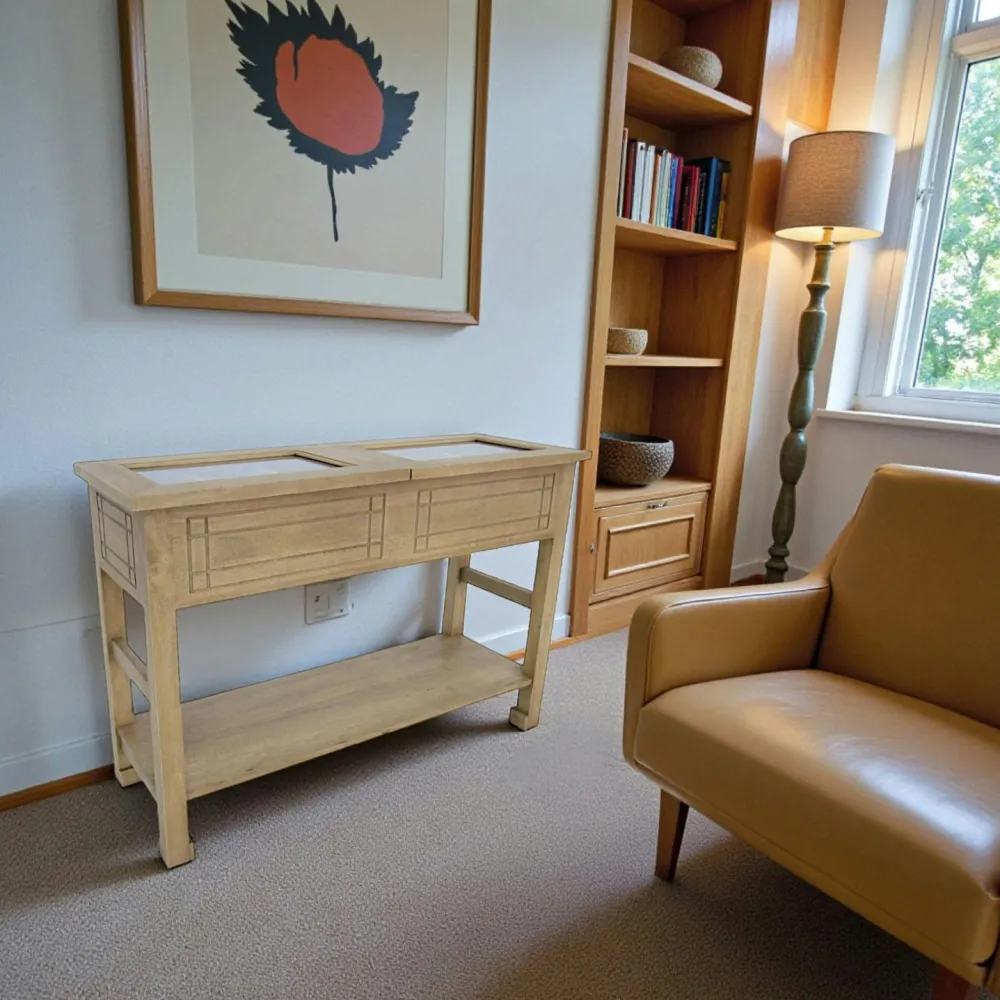 Consoles En Bois|Consoles En Bois|Tradition Console avec double plateaux vitrés hévéa 108x39x75cm