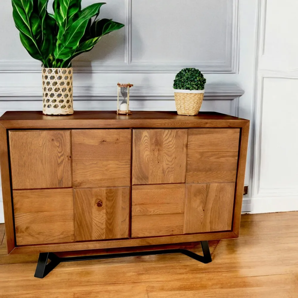 Consoles En Bois|Consoles En Bois|OKA Console bois et métal double plateau 120 cm