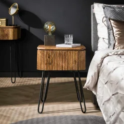 Consoles Avec Tiroirs|Consoles Avec Tiroir|DELHI Console de chambre en bois de manguier motif baguette 2 tiroirs