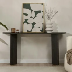 Consoles En Bois|Consoles En Bois|MARFA Console de salon noire ovale - pieds en V, effet bois