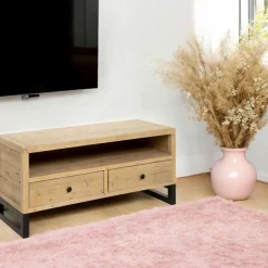 Consoles En Bois|Consoles En Bois|MARFA Console de salon noire ovale - pieds en V, effet bois