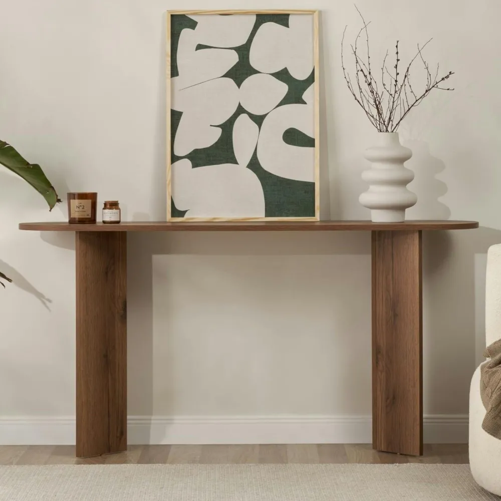 Consoles En Bois|Consoles En Bois|MARFA Console de salon noire ovale - pieds en V, effet bois