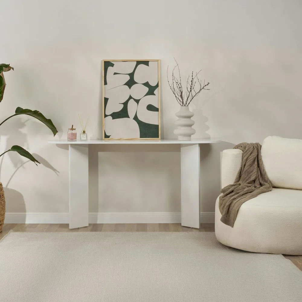 Consoles En Bois|Consoles En Bois|MARFA Console de salon noire ovale - pieds en V, effet bois