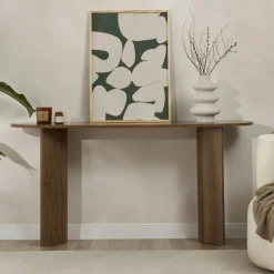 Consoles En Bois|Consoles En Bois|MARFA Console de salon ovale effet noyer foncé - pieds en V