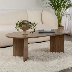 Consoles En Bois|Consoles En Bois|MARFA Console de salon ovale effet noyer foncé - pieds en V