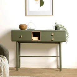 Consoles Avec Tiroirs|Consoles Avec Tiroir|GUILIN Console d'entrée 3 tiroirs bois vert nature