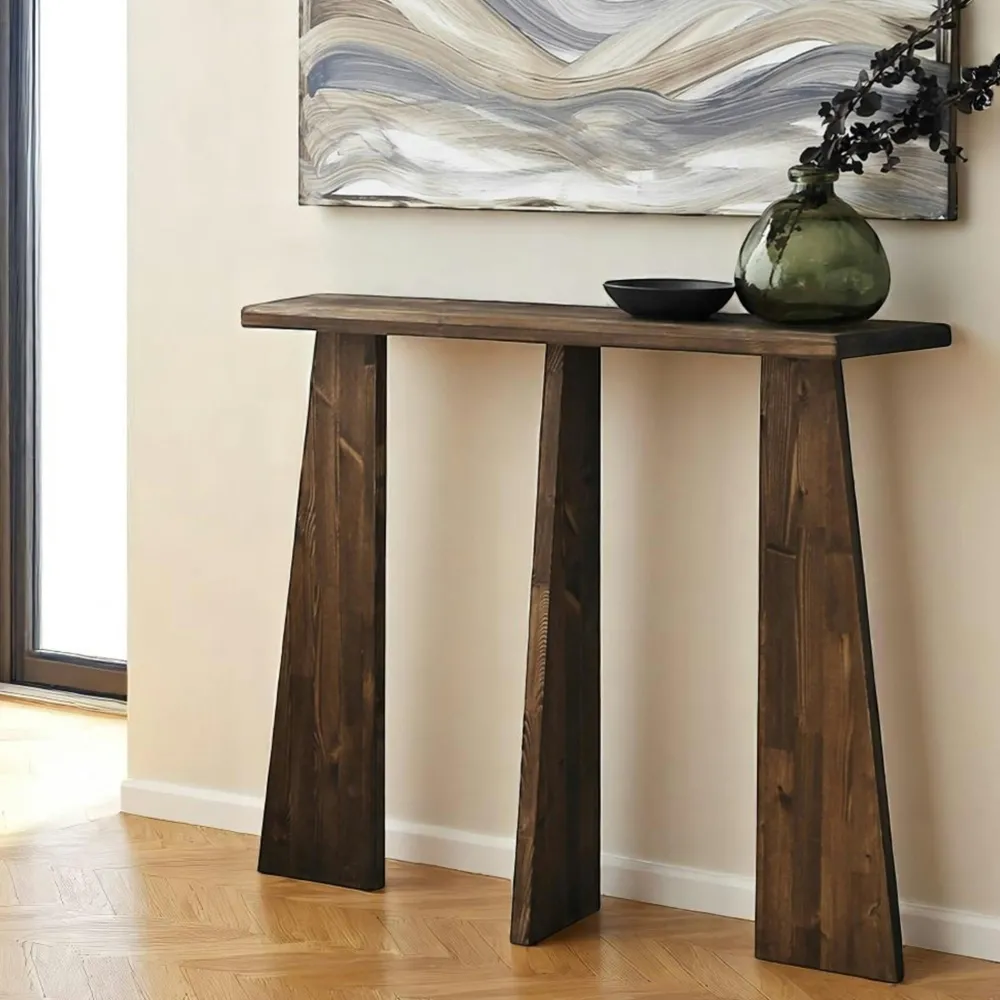 Consoles En Bois|Consoles En Bois|SITIA Console d'entrée en bois anthracite - 3 pieds