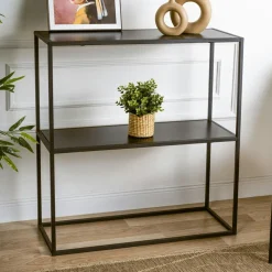 Consoles En Bois|Consoles En Bois|JENA Console d'entrée noire minimaliste - 2 plateaux