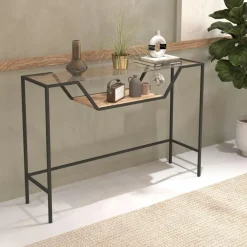 Consoles En Bois|Consoles En Bois|JENA Console d'entrée noire minimaliste - 2 plateaux