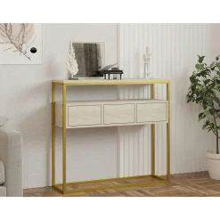 Consoles En Bois|Consoles En Bois|JENA Console d'entrée rangements fermés, effet marbre beige