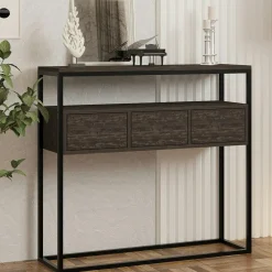 Consoles En Bois|Consoles En Bois|JENA Console d'entrée rangements fermés, effet marbre beige