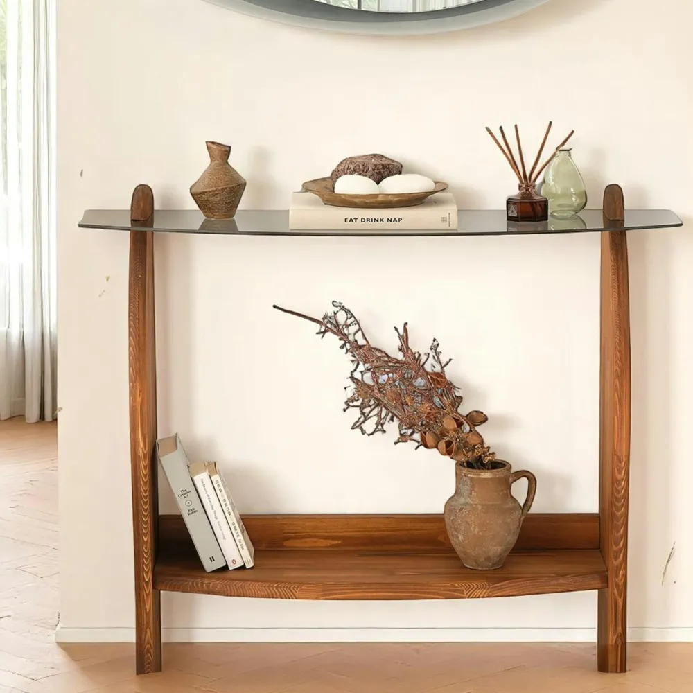 Consoles En Bois|Consoles En Bois|ANZIO Console d'entrée vintage - bois brun, verre