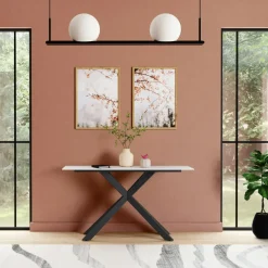 Univers Déco·Design Contemporain|OTTAWA Console design en céramique blanche marbrée