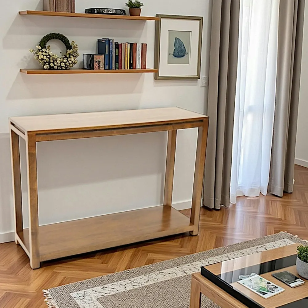 Consoles En Bois|Consoles En Bois|Olga Console double plateaux hévéa 115CM