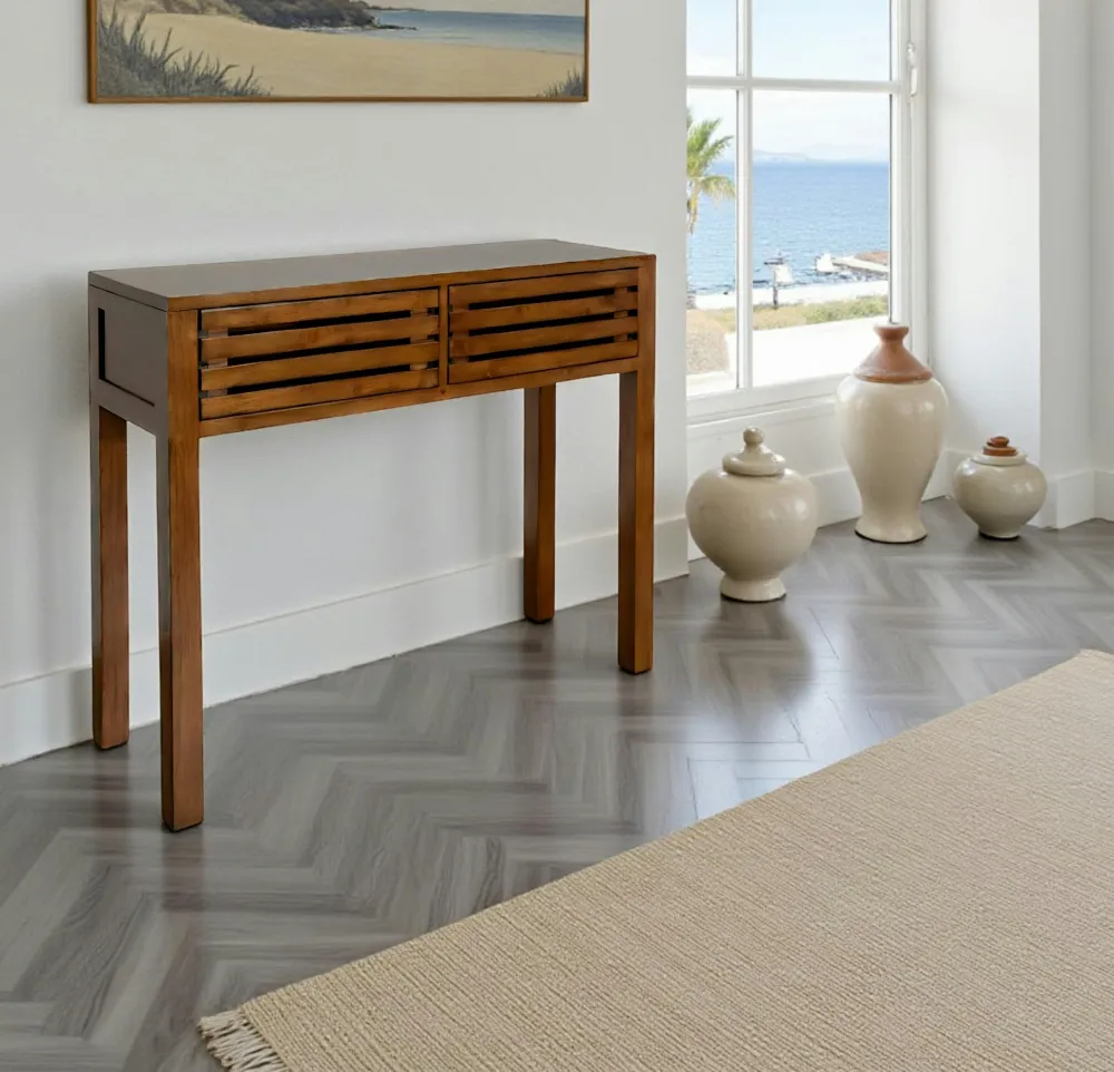 Consoles Avec Tiroirs|Consoles Avec Tiroir|New Orléans Console Hévéa 2 tiroirs façade Persienne 90x30x75cm NEW ORLEANS