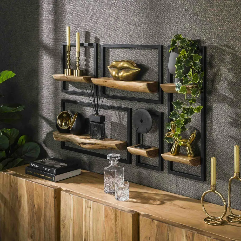 Consoles Avec Tiroirs|Consoles Avec Tiroir|Docker Console hévéa recyclé naturel et métal noirci 2 tiroirs 2 plateaux 90X35X80cm