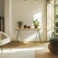 Consoles En Bois|Consoles En Bois|BAGAN Console pieds tréteaux métal vert et pin