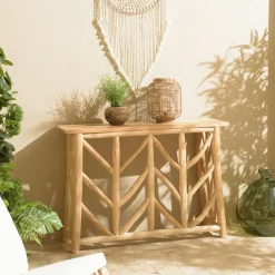 Consoles En Bois|Consoles En Bois|MANAK Console rondins de teck naturel piétement décoré