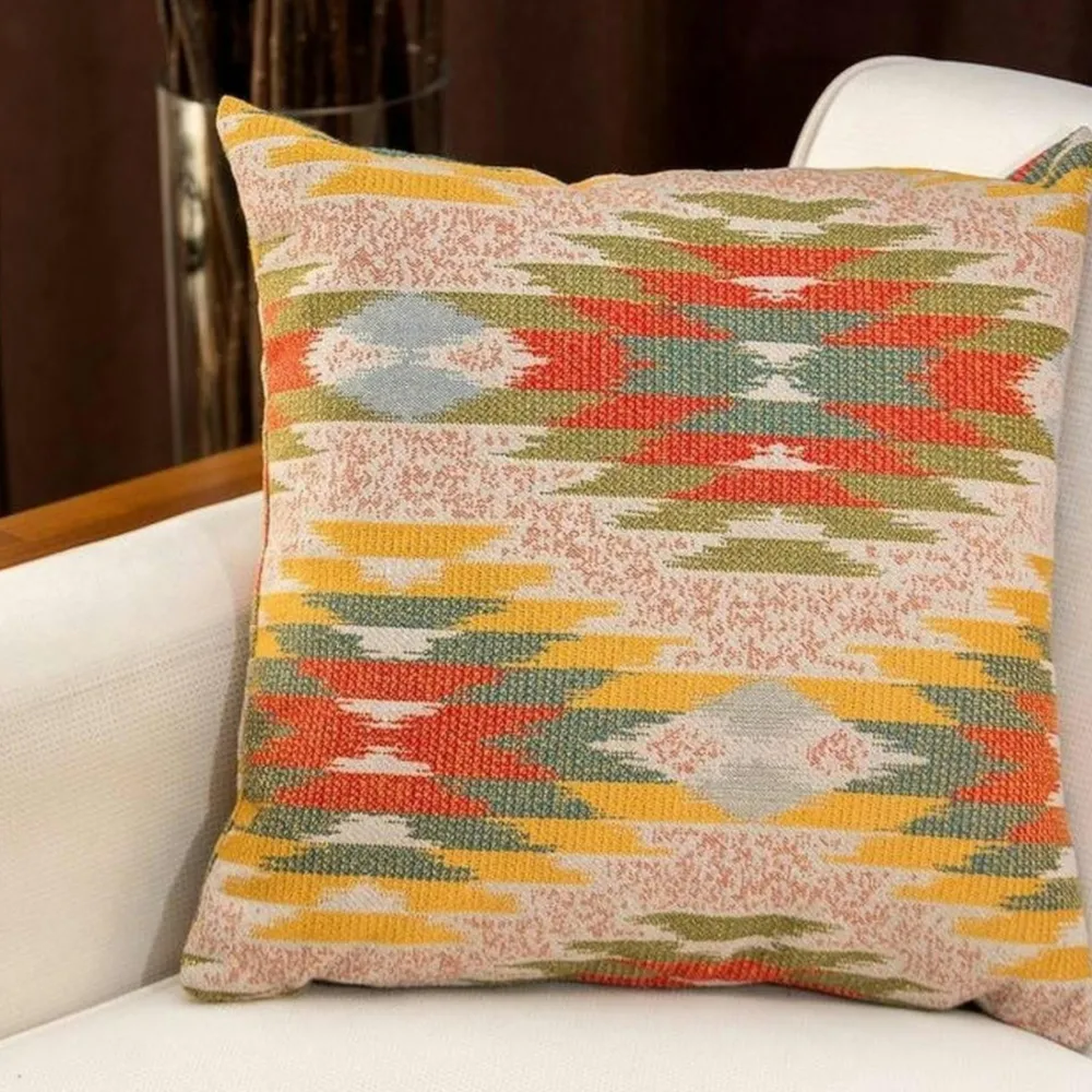 Textile·Coussins|IZMIR Coussin bohème multicolore – motif kilim, fond beige