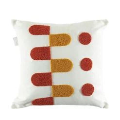 Textile·Coussins|IZMIR Coussin déco écru – motifs terracotta et moutarde