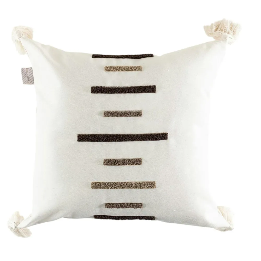 Textile·Coussins|IZMIR Coussin de canapé en lin – rayures en bouclette noire