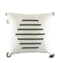 Textile·Coussins|IZMIR Coussin en lin à pompons – rayures en bouclette verte