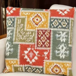 Textile·Coussins|IZMIR Coussin ethnique – motif patchwork multicolore