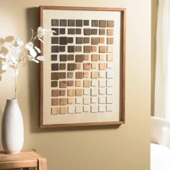 Univers Déco·Maison De Campagne|Décorations Murales|DENVER Décoration murale bois et tissu mosaïques beiges/noires 42 x 62 cm