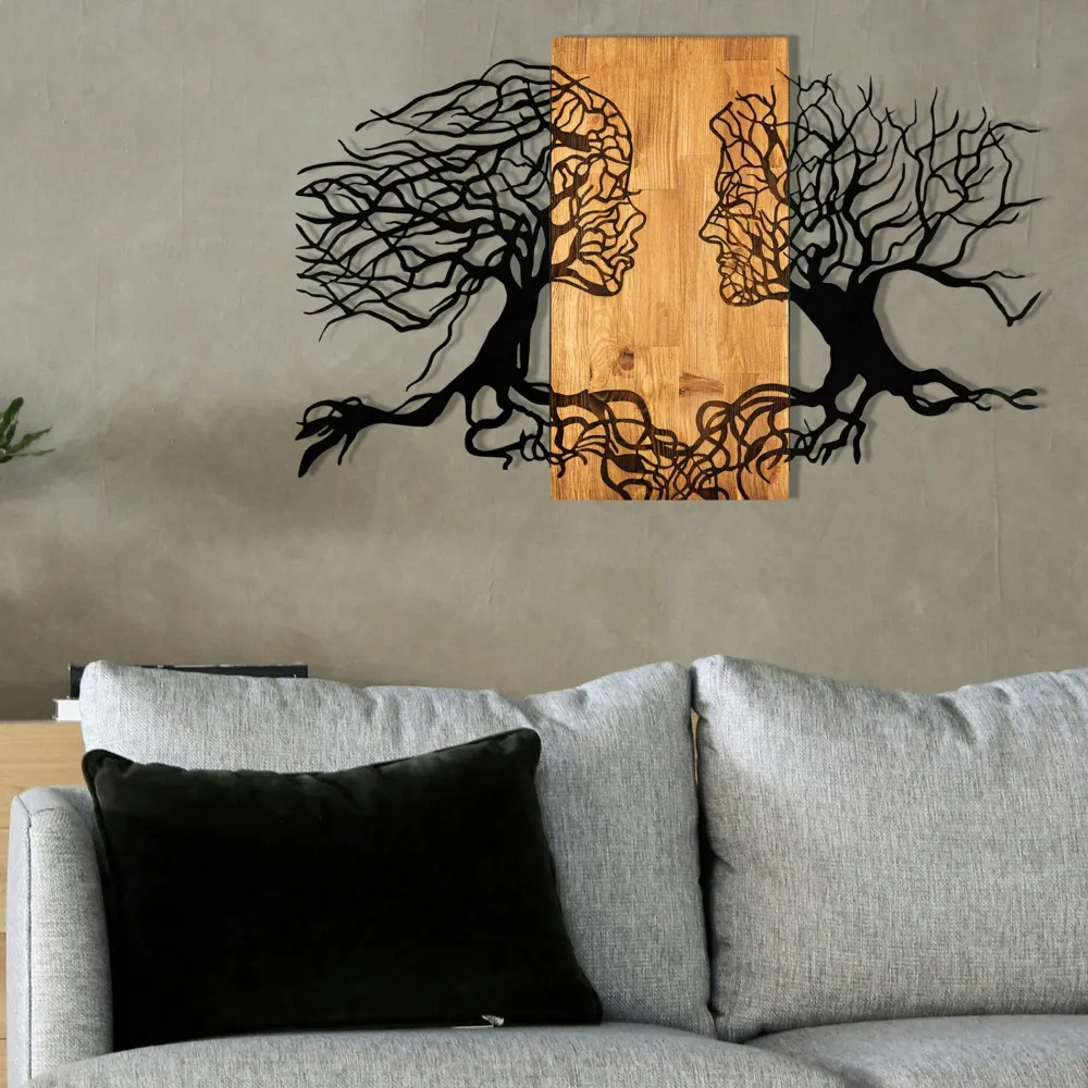 Décorations Murales| Décoration murale chambre – visages stylisés métal et bois