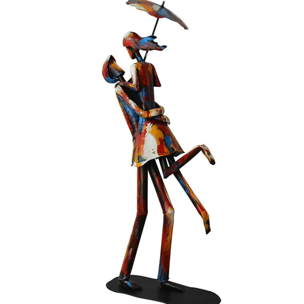 Objets Décoration·Figurines / Statues| Décoration murale en métal peint couple sous la pluie
