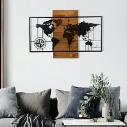 Décorations Murales| Décoration murale en métal et bois – planisphère