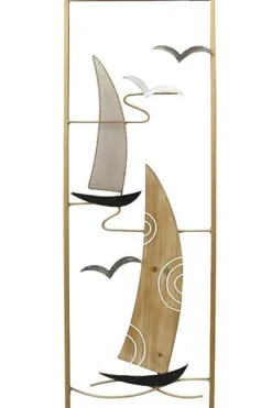 Décorations Murales| Décoration murale en métal avec voiliers en métal blanc et bois