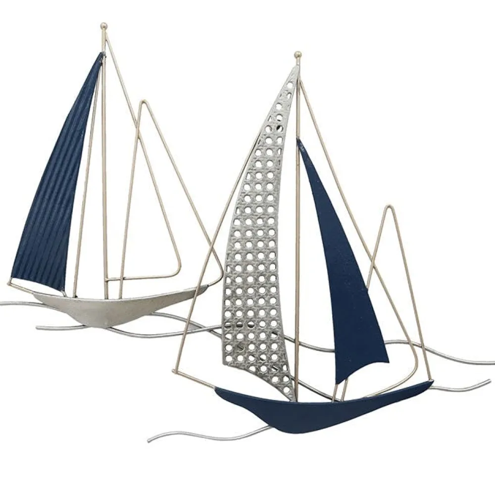 Décorations Murales| Décoration murale en métal 2 bateaux bleu cobalt et gris