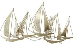 Décorations Murales| Décoration murale en métal 5 voiliers dorés